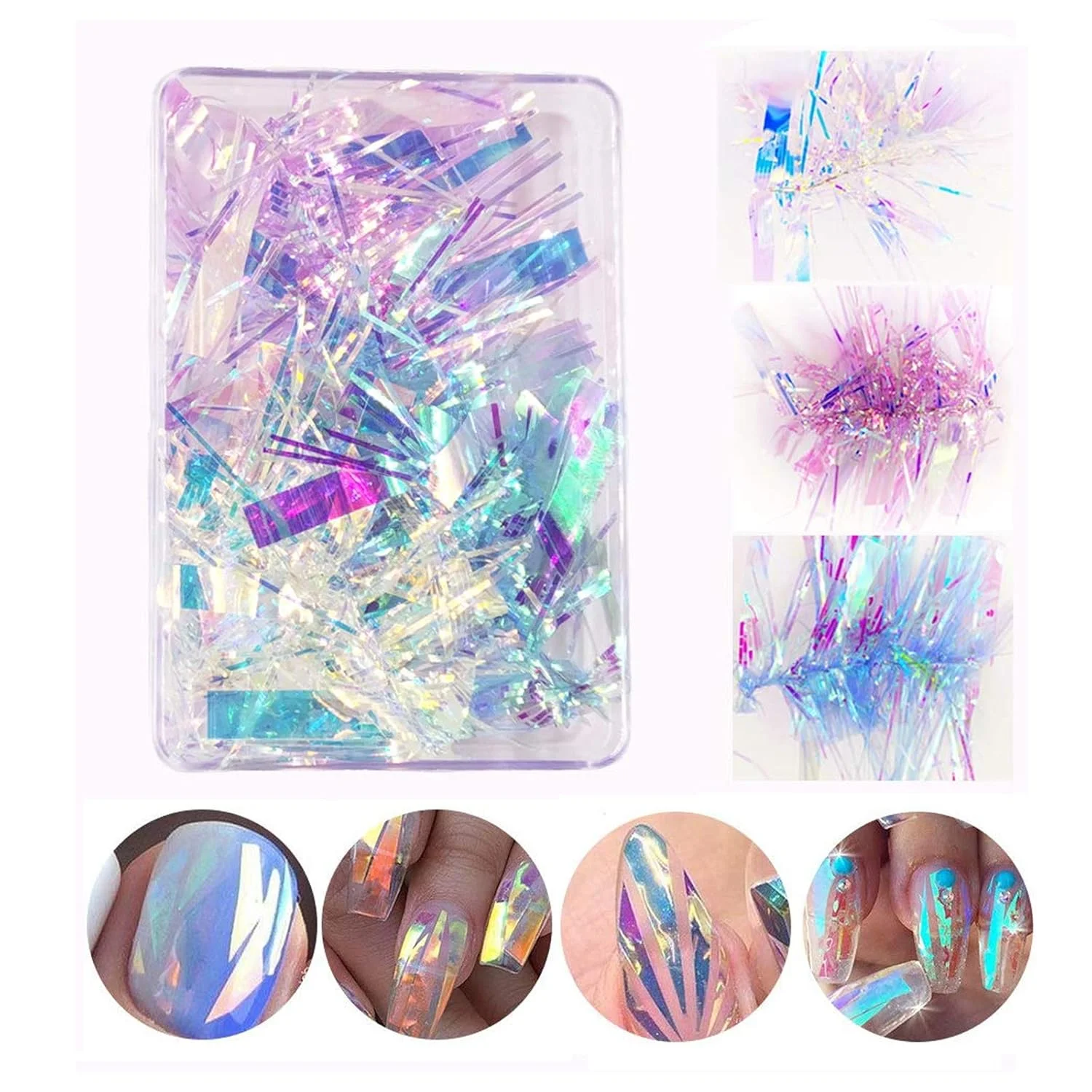 4 Kleurverloop Aurora Cellofaan Nagelstickers, Spiegelontwerp Gebroken Glazen Nagelstickers 3d Gebroken Glas