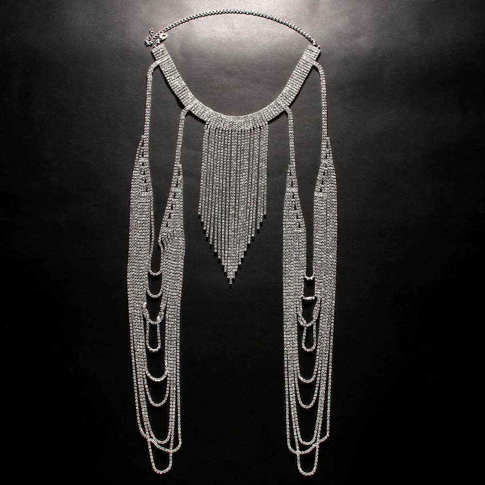 Sexy Multilayer Tassel Shoulder Chain Top Dress Clothing for Women Summer Jewelry Rhinestone Body Jewelry Lingerie Adjustable