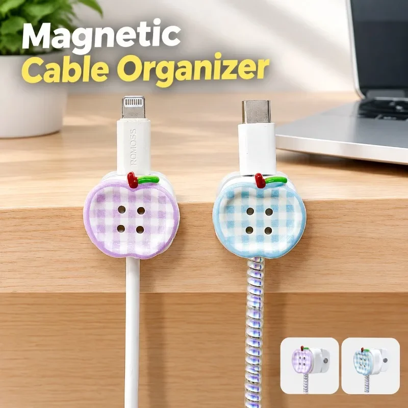 Magnetic Apple Button Cable Organizer Cute Wire Clip Reusable Desktop Cord Holder for Phone Charging Cable Earphone Wire
