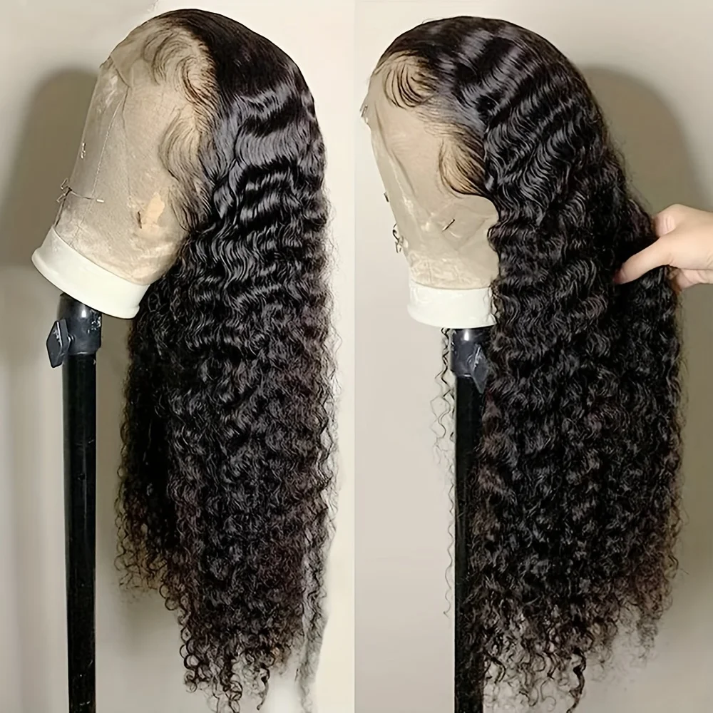 

13x4 Lace Frontal Wigs Water Wave 26 Inches Long Black Loose Curly Synthetic Hair Pre Plucked Natural Hairline Women Daily Party
