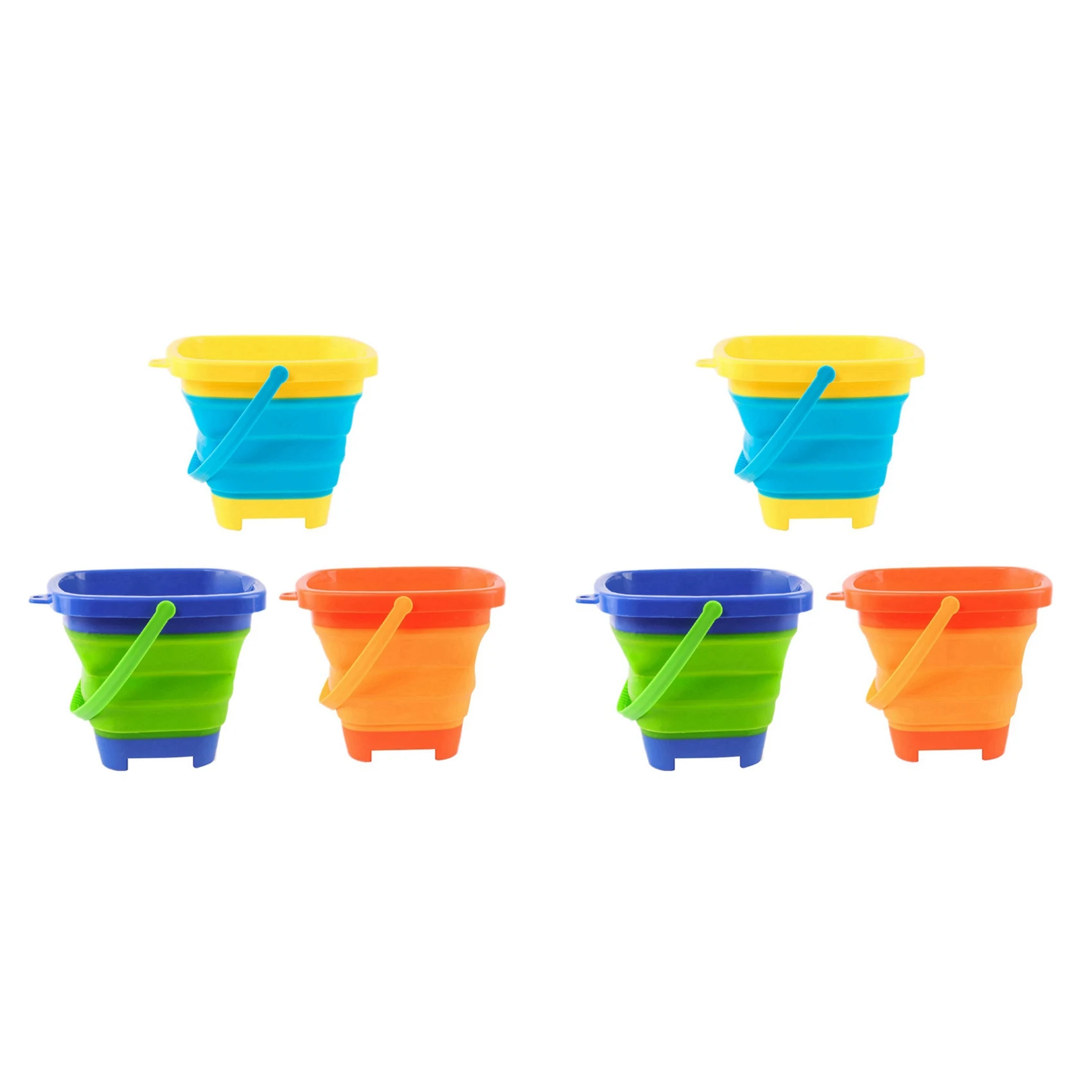 6PCS Foldable Bucket Foldable Pail Bucket Sand Buckets Silicone Collapsible Bucket For Kids Beach Play Camping 2L