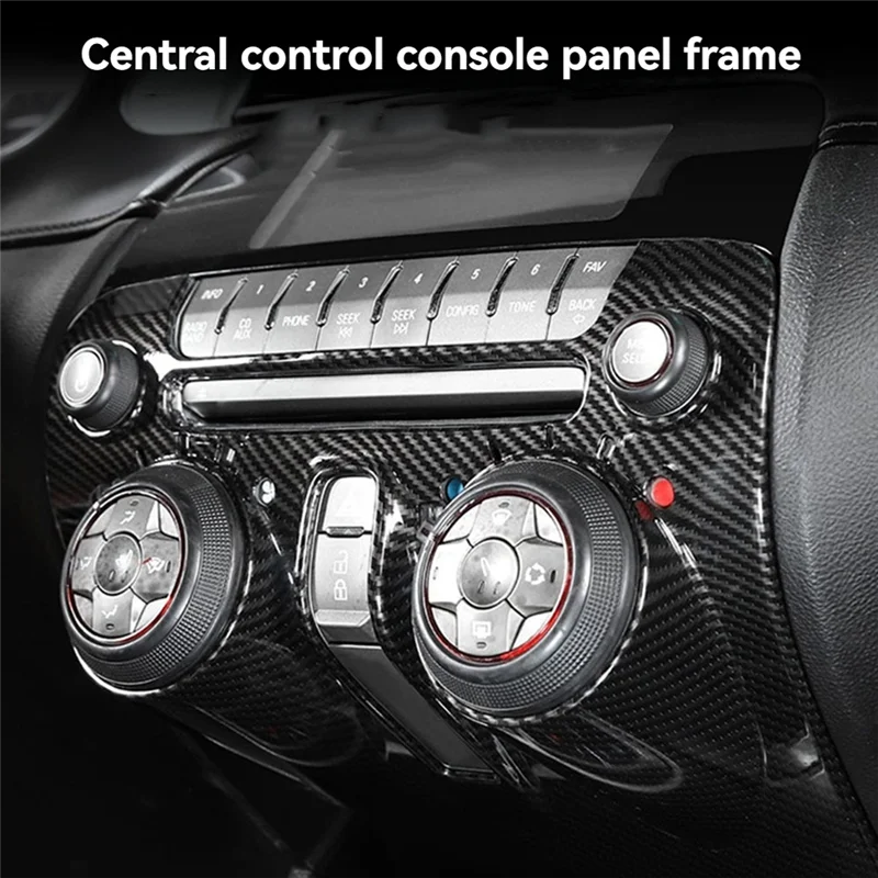 

A03Z-Настоящее углеродное волокно, центральная консоль автомобиля, кондиционер, CD, кнопка, панель, накладка, рамка для Camaro 2010-2015