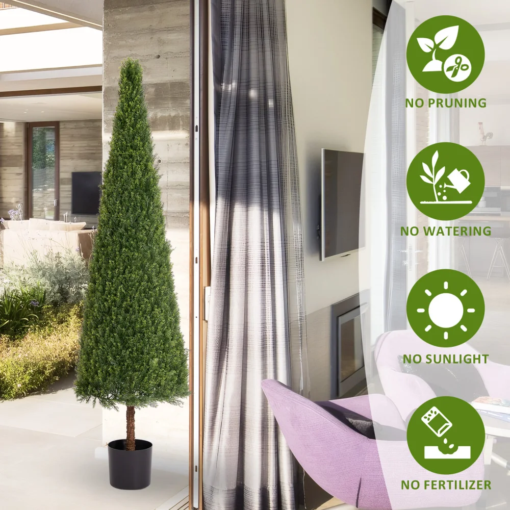 

Искусственные конические деревья-топиарии 6 футов, УФ-стойкие искусственные кедровые кусты и вечнозеленые растения, искусственные растения в горшках, 1 шт./компл.