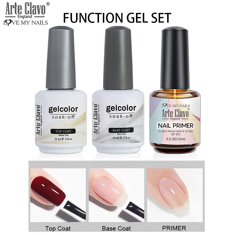 Arte Clavo Top Base Coat Gel Nail Polish Set For Nail Semi Permanent Tempered Glass Primer Matt Top Nail Gel Polish For Nail Art