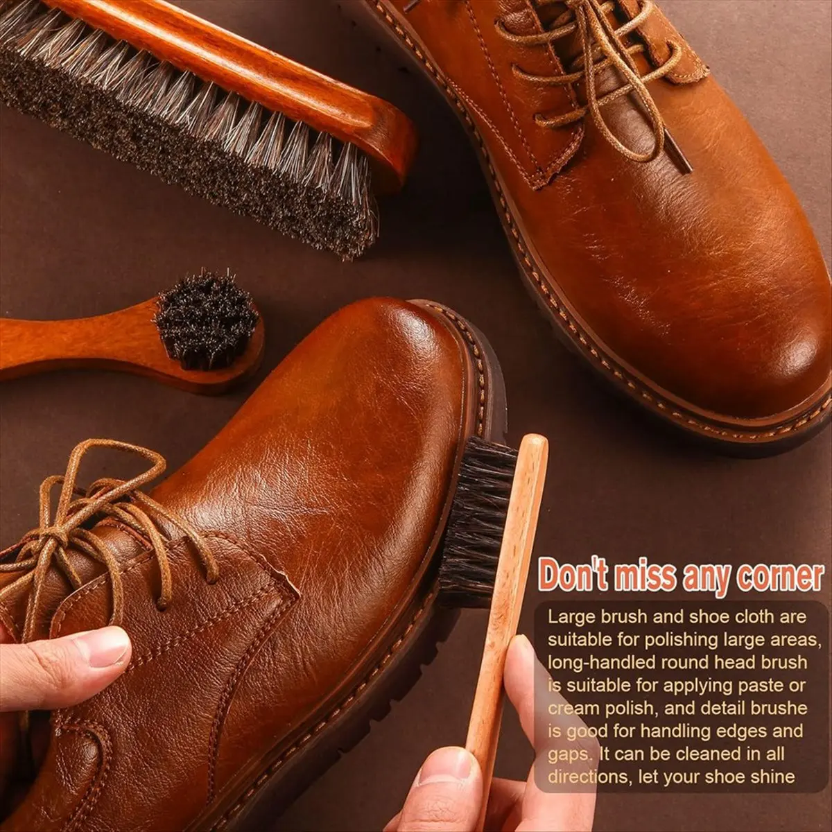 4 Pcs Horsehair Shine Shoes Brush Kit Polish Dauber Applicators Cleaning Leather Shoes Boots Care Brushes Cleaner Brush &LICG