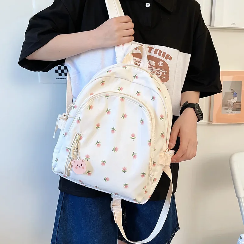 

New Printed Flower Mini Backpack School Kawaii Backpack for Girls, Casual Daypack Ladies Waterproof Rucksack Handbags