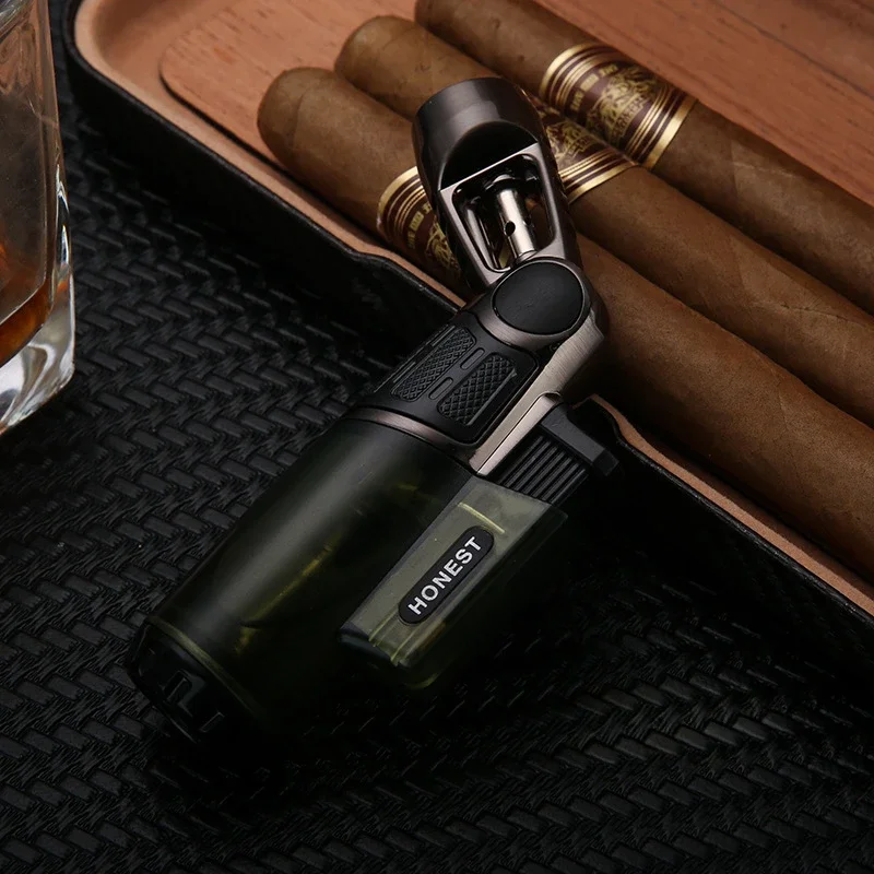 HONEST Adjustable Butane Gas Lighter Transparent Mini Windproof High Pressure Jet Small Welding Torch Cigar Lighter