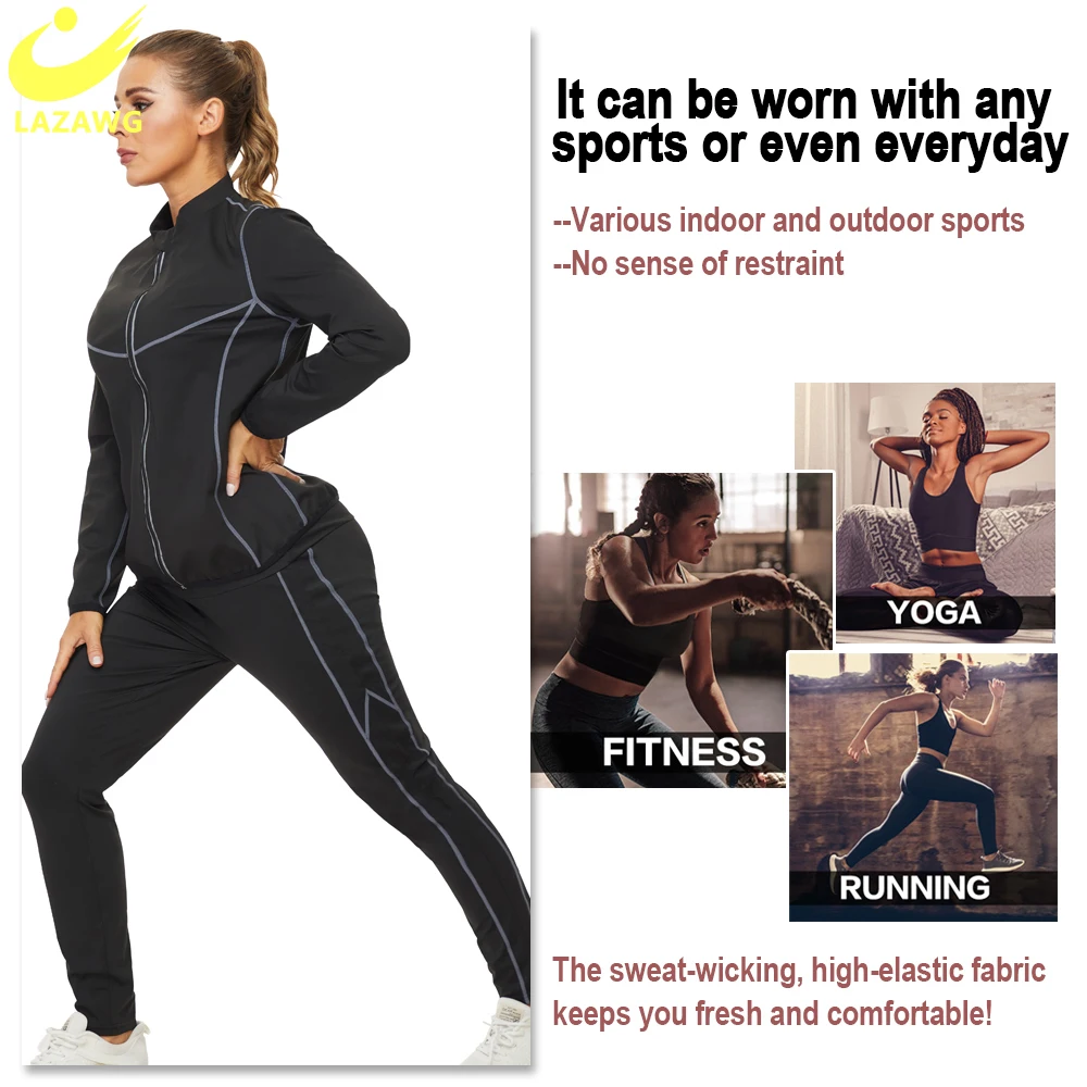 LAZAWG Women Sauna  Jacket Pant Women Yoga Legging Weight Loss Top Fitness Hot Sweat Sportwear Body Shapers