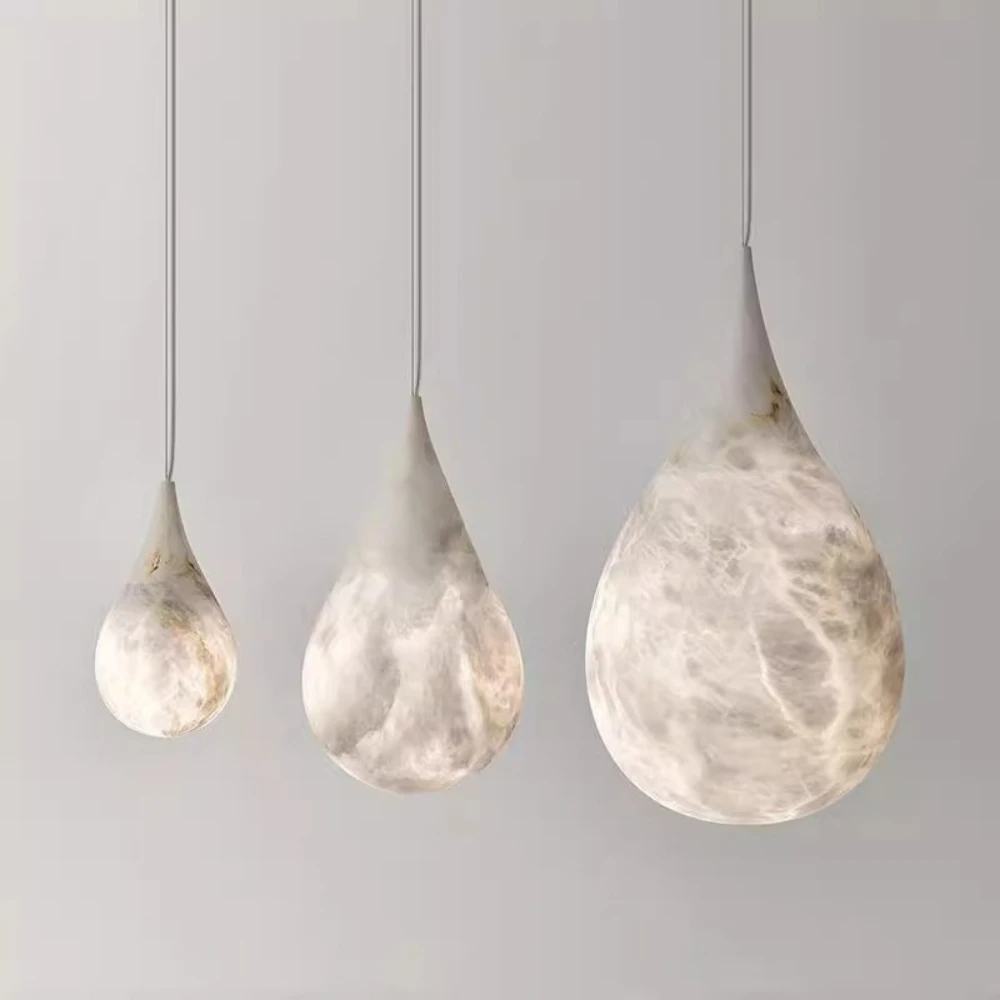 

Spanish Natural Marble Alabaster Chandelier for Dining Room Living Room Bedroom and Bar Counter Designer All-copper Pendant Lamp