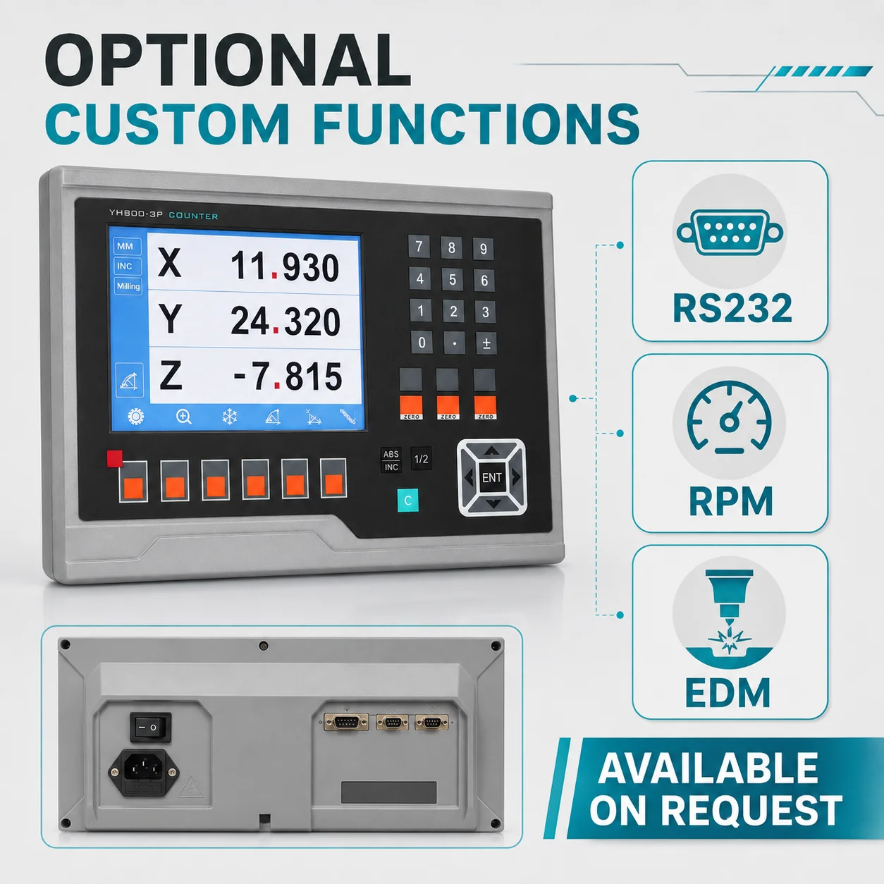 YHSINO 13 Languages YH800-3P 3 Axis LCD Digital Readout DRO TTL EIA-422-A 0.1-10μm for Milling Lathe Grinding Machine