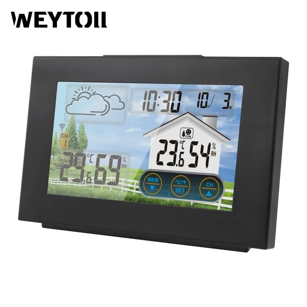 

Wireless Weather Station Forecaster Indoor Outdoor Thermometer Hygrometer with Sensor Color Touch Screen Alarm Clock Calendar