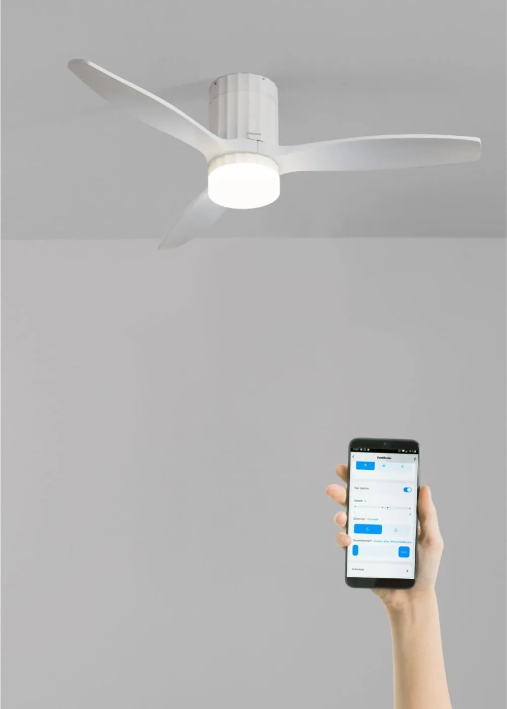CREATE / WINDCALM LINE/Ventilador de techo con luz blanco y liyas verticales con Wifi y mando / 40W، Silencioso، Ø132 سم، 6 vel