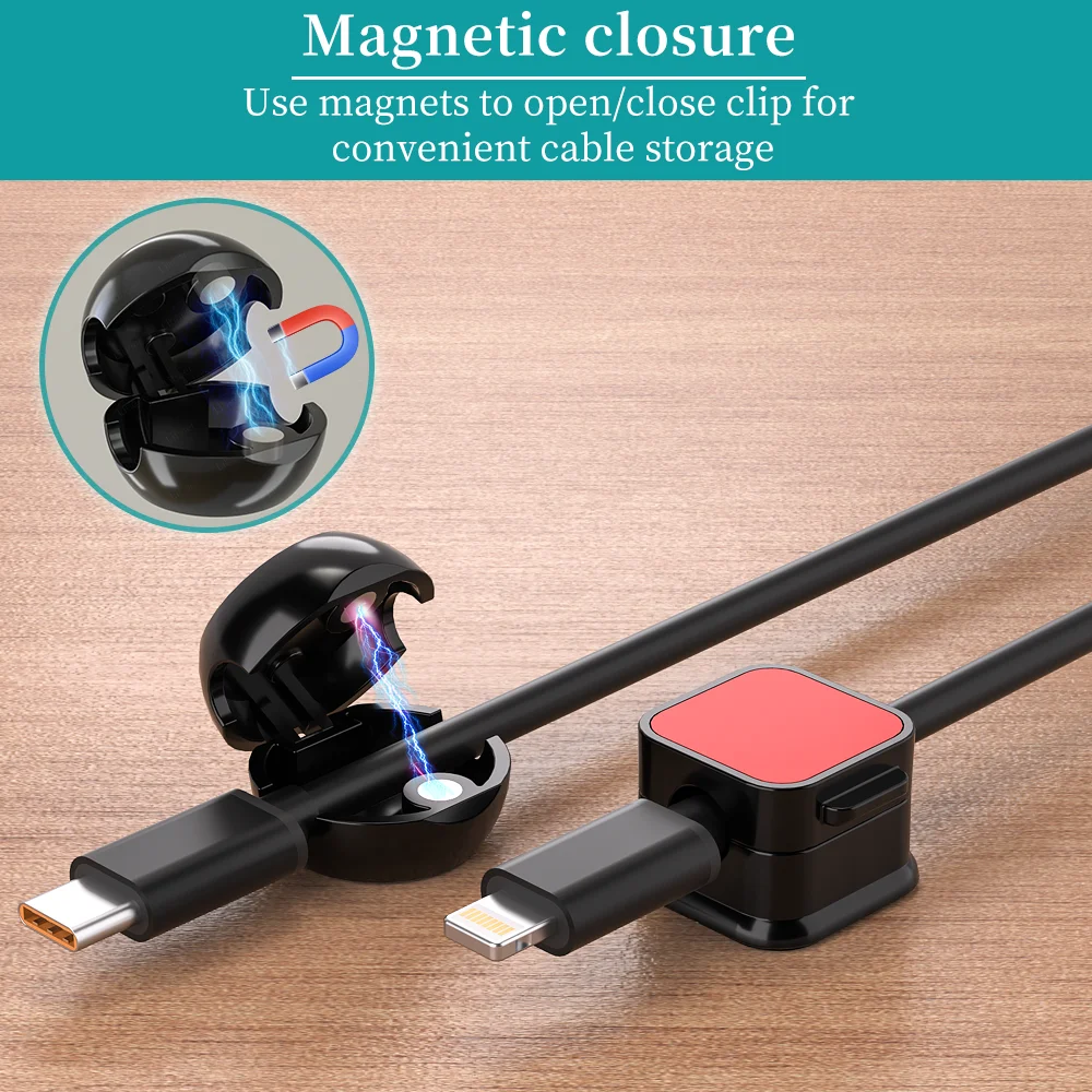 Magnetic Cable Clip Cord Holder Multi-Color Smooth Adjustable Adhesive Wire Keeper Organizer Under Desk Cable Management 3/6pcs