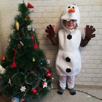 Kids Olaf Snowman Costume Cartoon Character Dress Up Party Outfit for Christmas New Year Celebration Birthday Gift with Hat