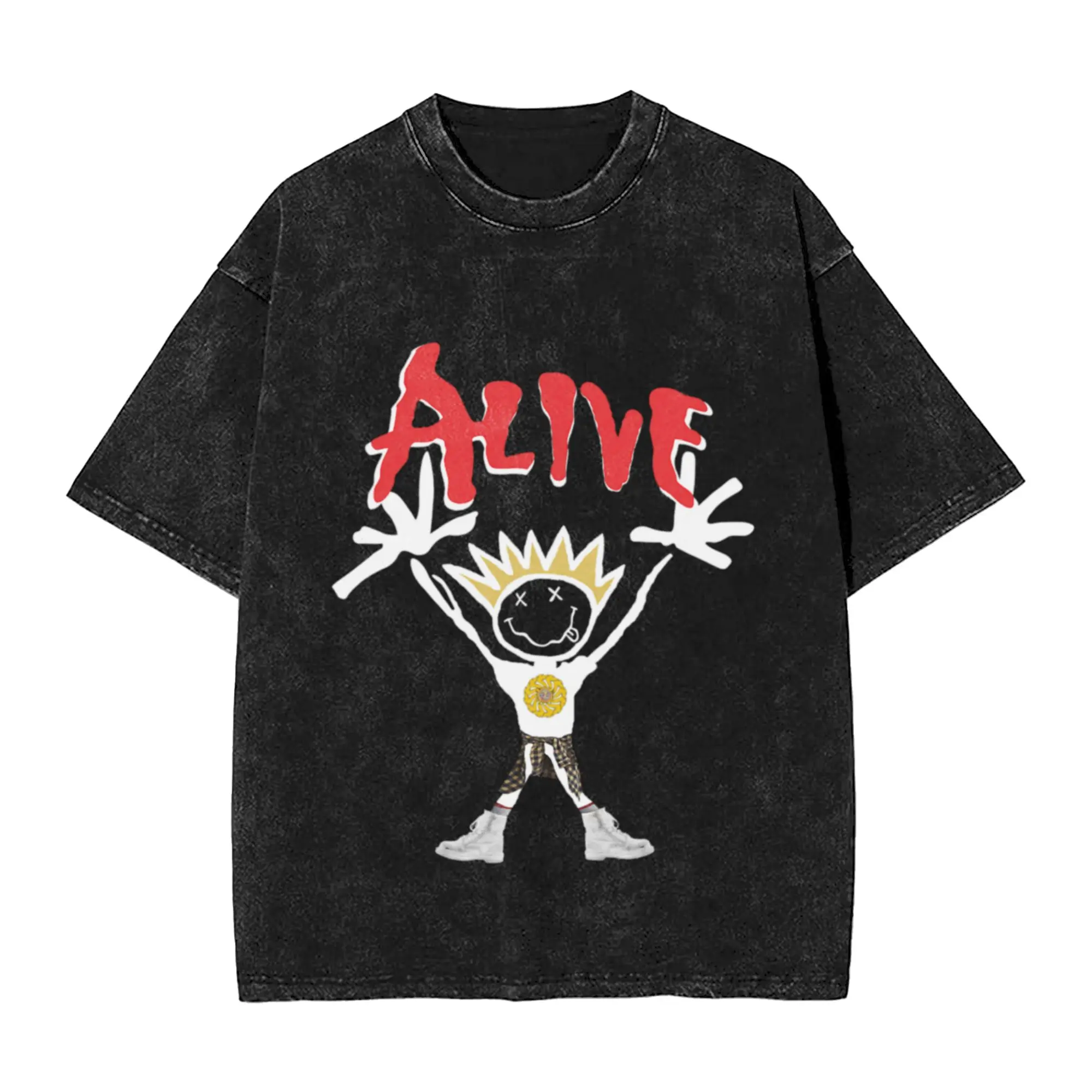 Alive! 90 s Tribute Show Band Unique Comfort A Washed T Shirt Men's Oversized Cotton Tees Tops