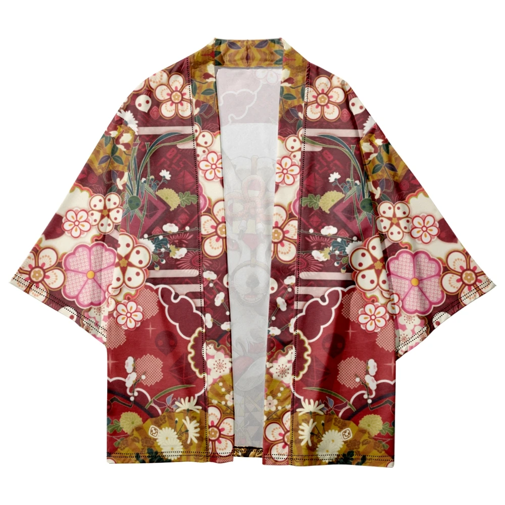 Cárdigan de estilo japonés con estampado de flores para hombre y mujer, Kimono informal de playa, ropa de calle samurái Haori Yukata