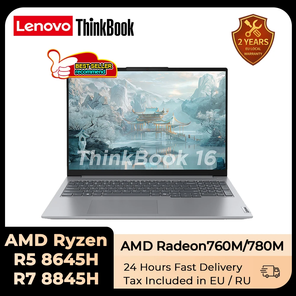 Lenovo 2024แล็ปท็อป thinkbook 16 Ryzen R5 8645H/R7 8845H Radeon 780M 16G RAM 1T SSD 16นิ้ว2.5K 120Hz หน้าจอโน้ตบุ๊คพีซีแบบบาง