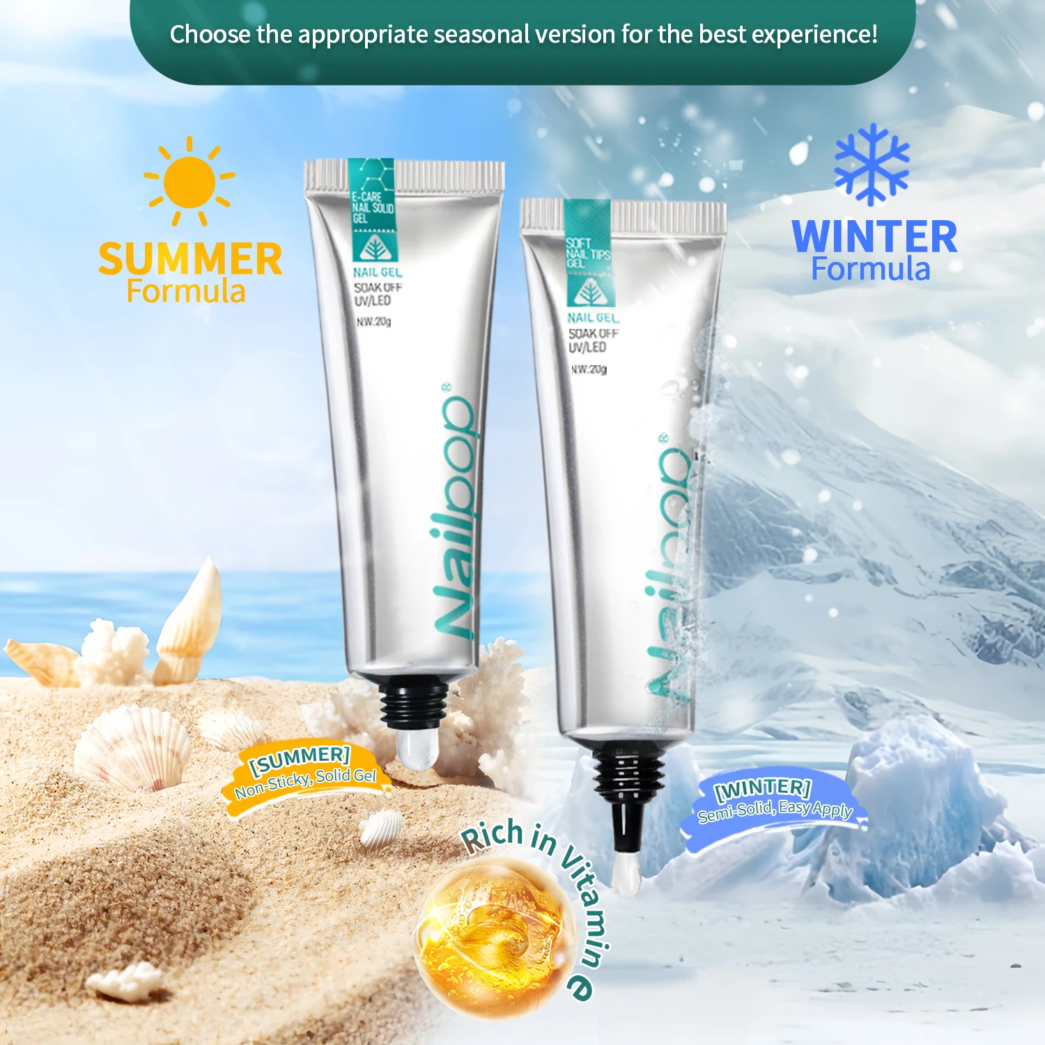 

Nailpop DIY Vitamin E Solid Nail Gel Easy Create Custom Art Transparent 1/4pcs Two styles For Sports Leisure All Occasion