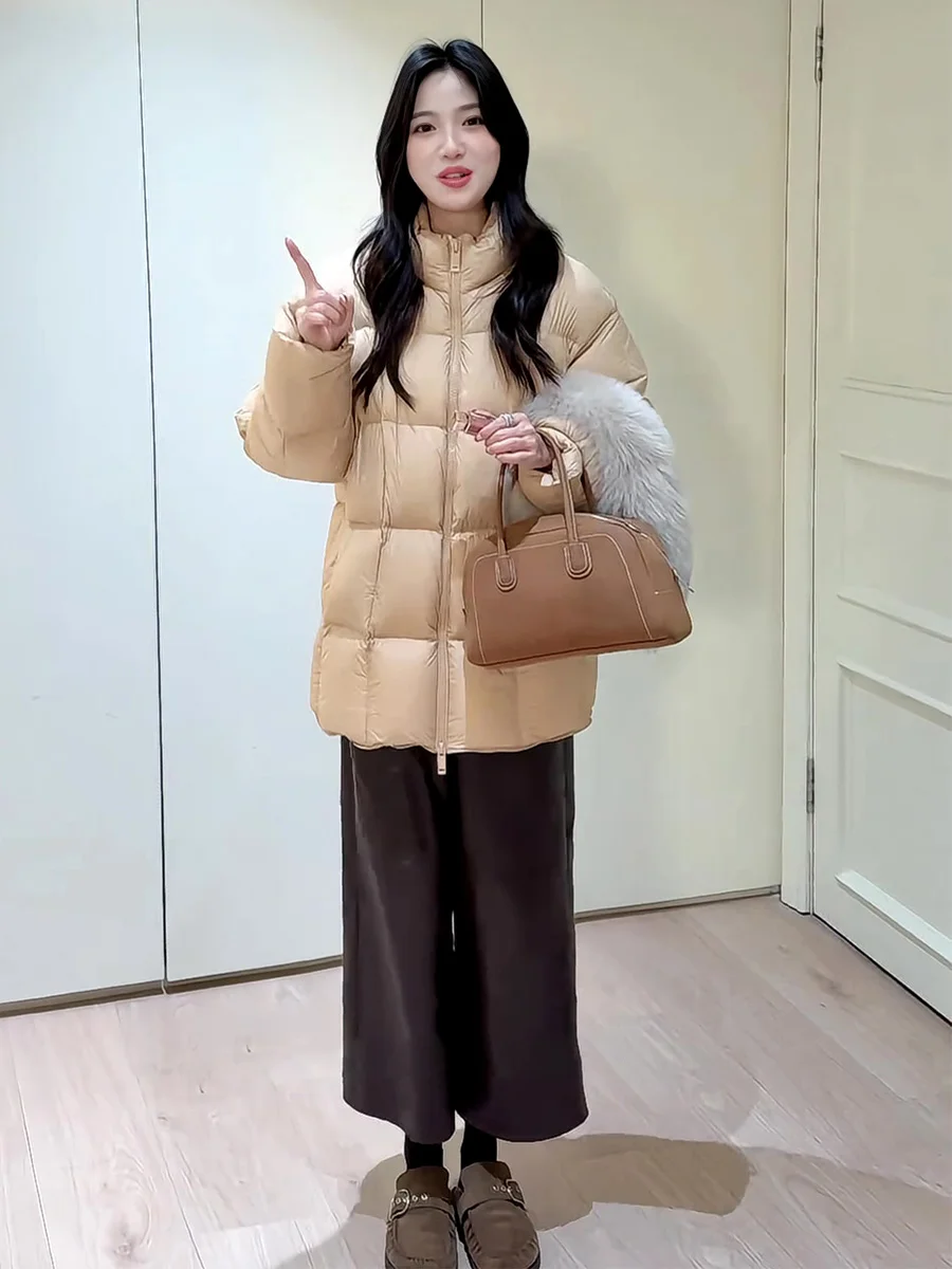 

New National Stand Women's Du down Jaet 90 White Du Feather Mid-Length Stand Collar Loose Warm Thi Outerwear