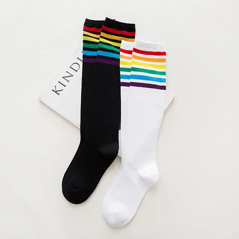 Autumn Winter Cotton Colorful Leg Stocking Personalized Rainbow Primer Tube Mid-calf Length 2Pair/lot