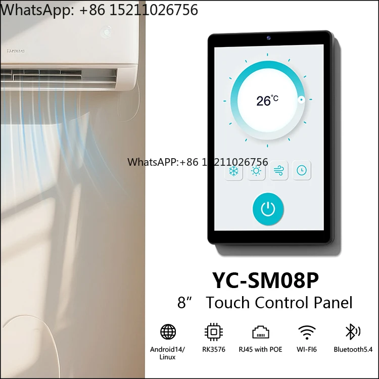 Portworld Embedded Front Camera 8 Inch IPS Touch Screen Electric Android14 Home Hotel Use Intelligent Wards Control Panel