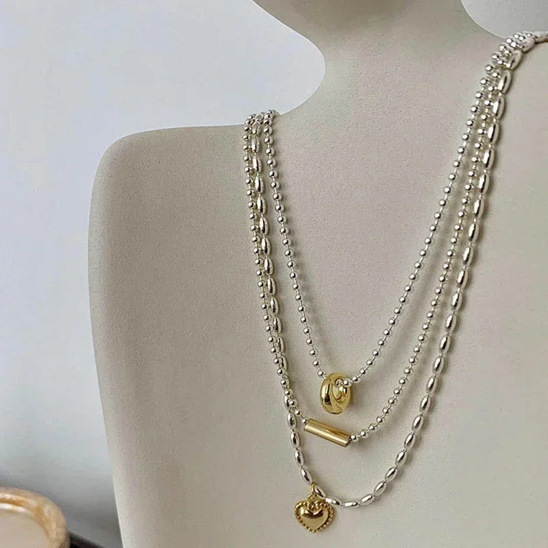 Simple women jewelry geometric heart pendant necklace new trend vintage temperature bead chokers necklace for women party gifts
