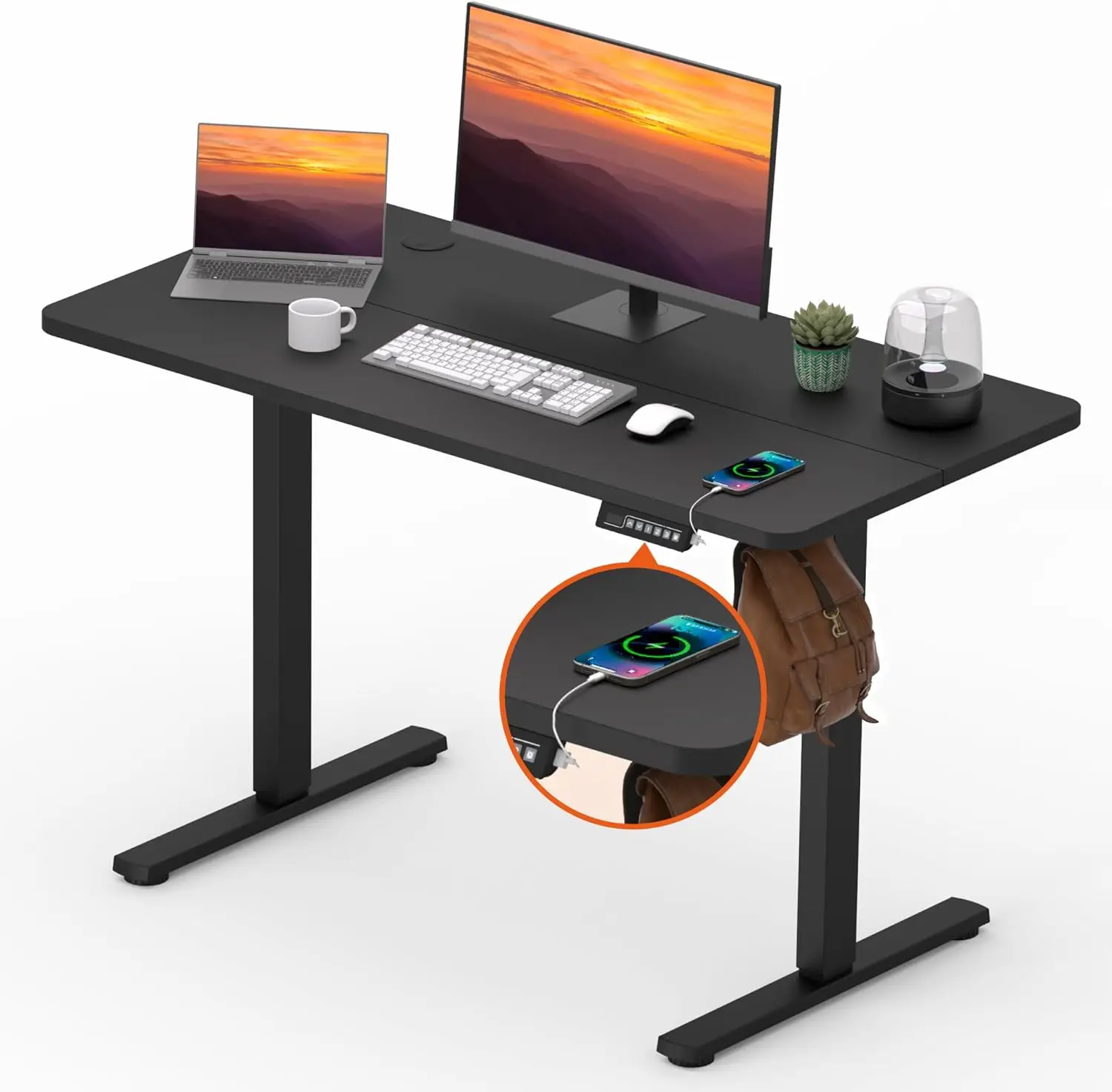 Adjustable Standing Desk, 47x24 Inches Home Office Desk with Memory Preset & Charging USB Port & Sedentary Reminder, Computer Wo