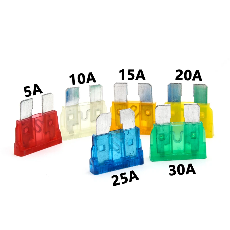 7pcs Medium Size Blade Type Car Fuse Assortment 5/10/15/20/25/30A Standard Blade Fuse Set Auto Car Truck Kit with Clips