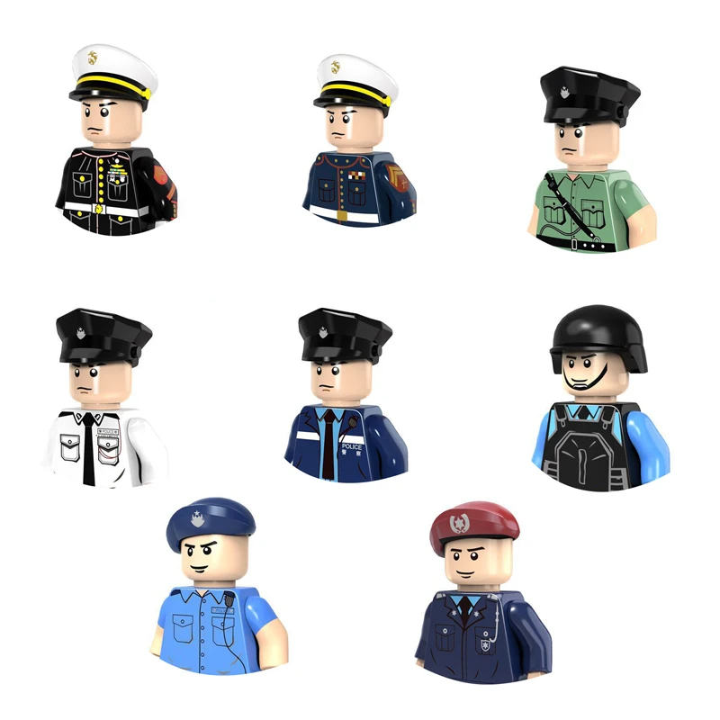 Bloques de construcción de la serie de policía urbana, juguetes ensamblados para soldados del ejército y comandos de Marines, armas militares,