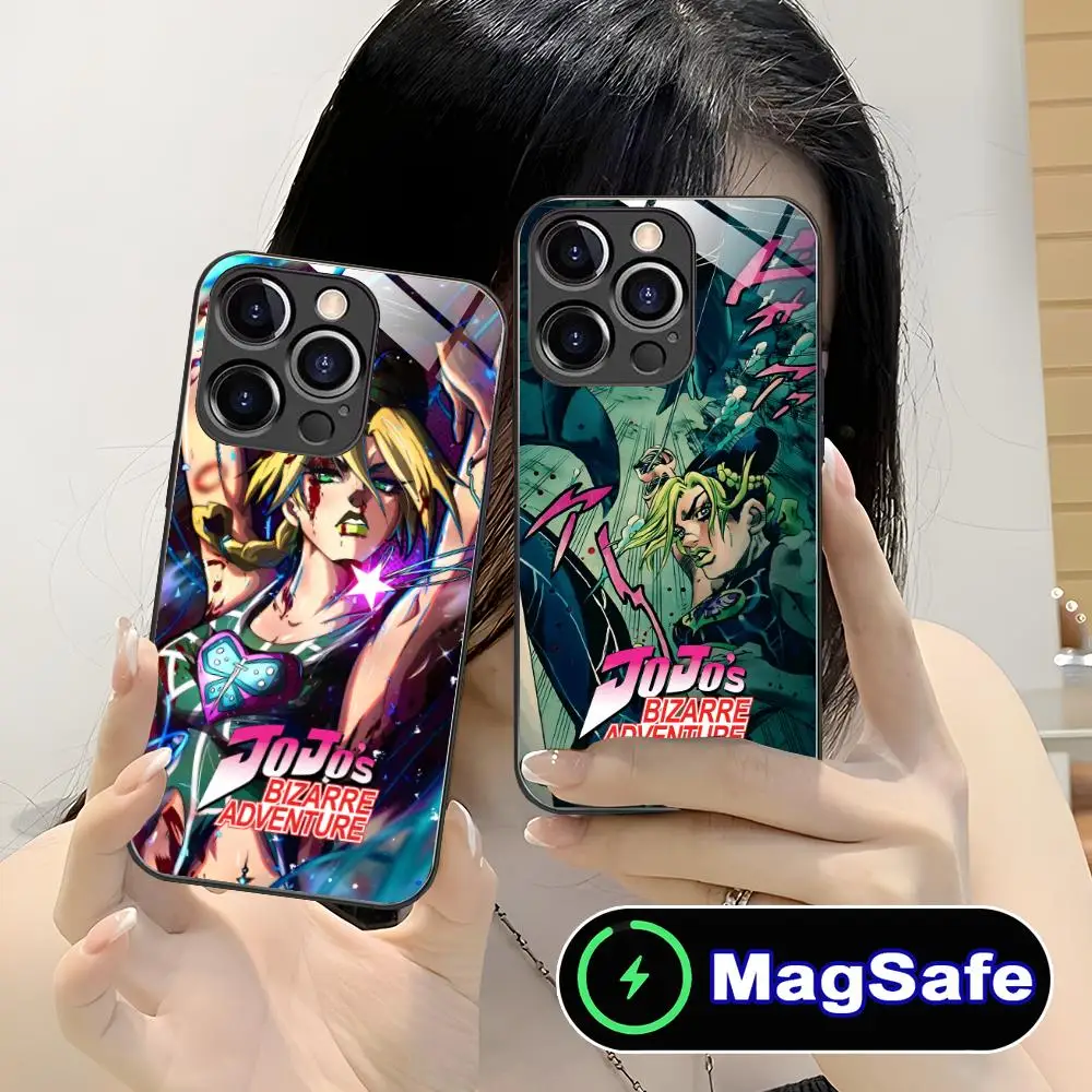 

Чехол для телефона с аниме JOJO Jolyne для iPhone 17 16 15 14 13 12 11 Air Pro Max Plus Mini, стеклянный, цветной, с поддержкой MagSafe