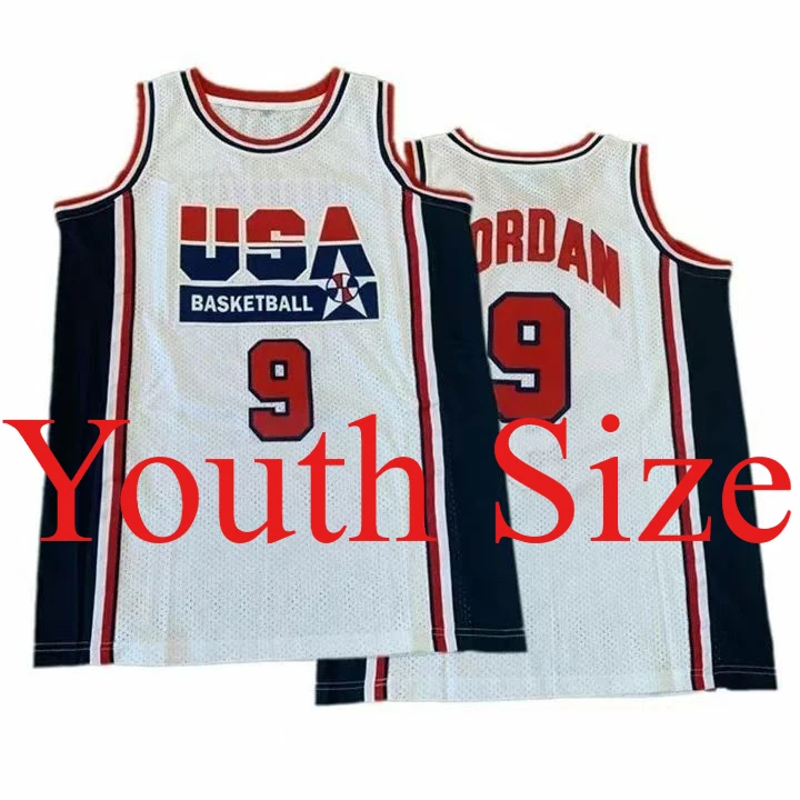 Youth Size 1992 Dream Team #9 Basketball Jerseys White All Stitched Throwback