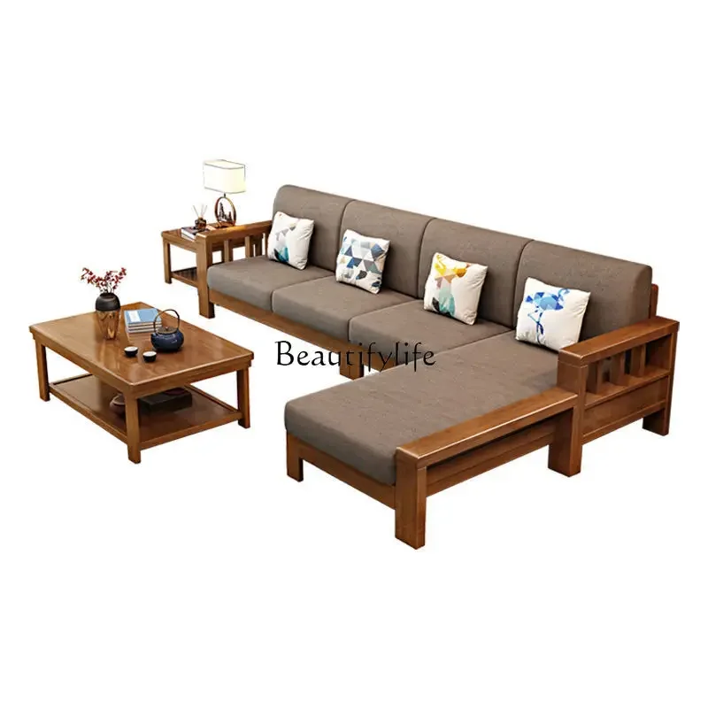 

Solid wood sofa combination modern simple Chinese wood cloth storage high box sofa