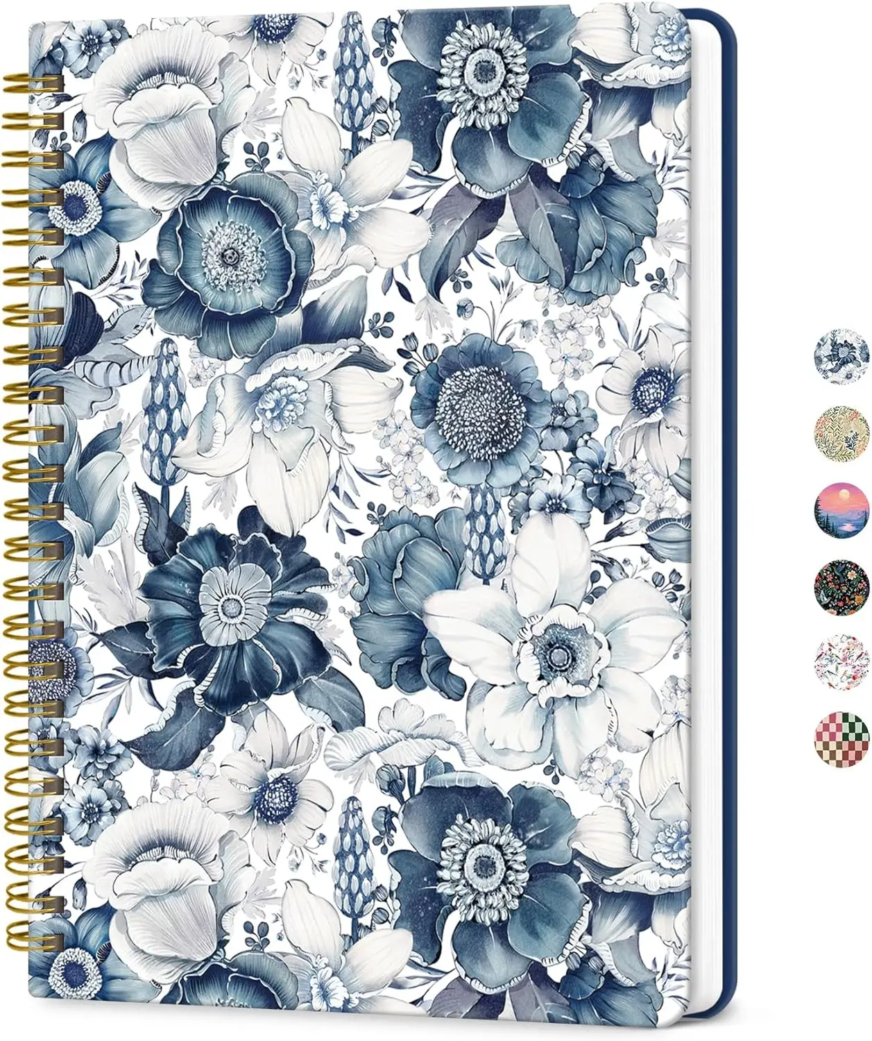 A5 Lined Spiral Journal for Women, Cute Hardcover Notebook with College Ruled Pages, Aesthetic Blue Floral Design