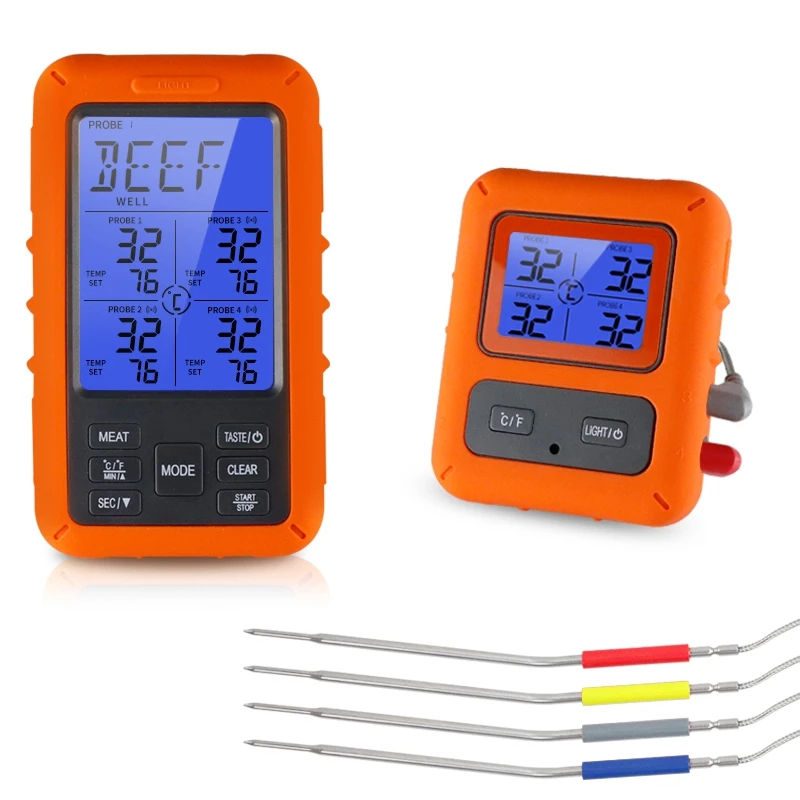 

New Wireless Digital Thermometer With Four Probe Remote Timer Alarm For Cooking Food Oven Kitchen BBQ Smoker Grill Meat