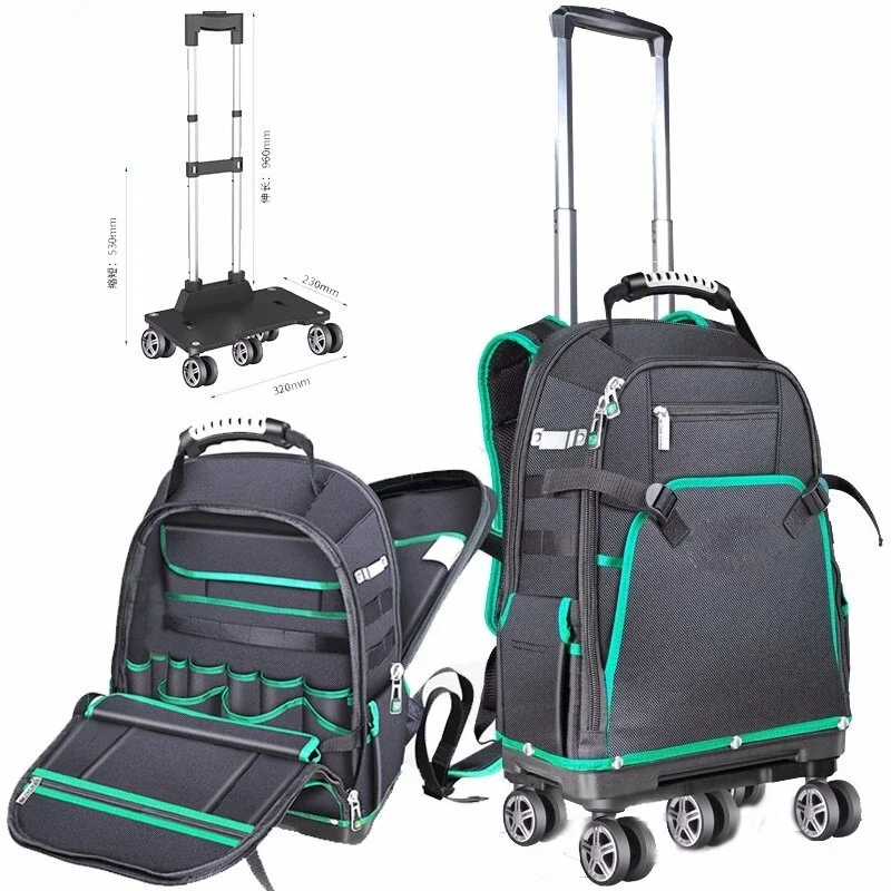 Large heavy duty trolley bag, rubber bottom tool backpack, toolkit, multi-functional universal wheel trolley case