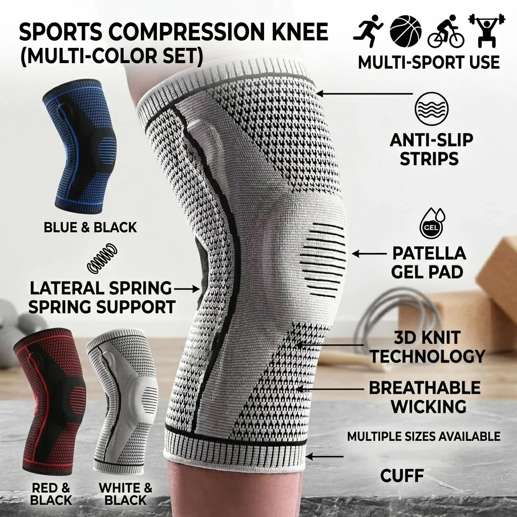 Latest Knee Support for Men Pressurized Elastic Knee Brace with Silicone Spring Basketball Volleyball Knee Pads