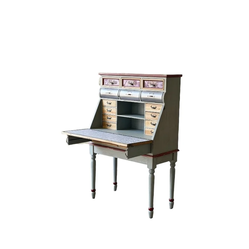 Multifunctional Foldable Retro Desk Antique Cabinet Treasure Cabinet Jewelry Cabinet
