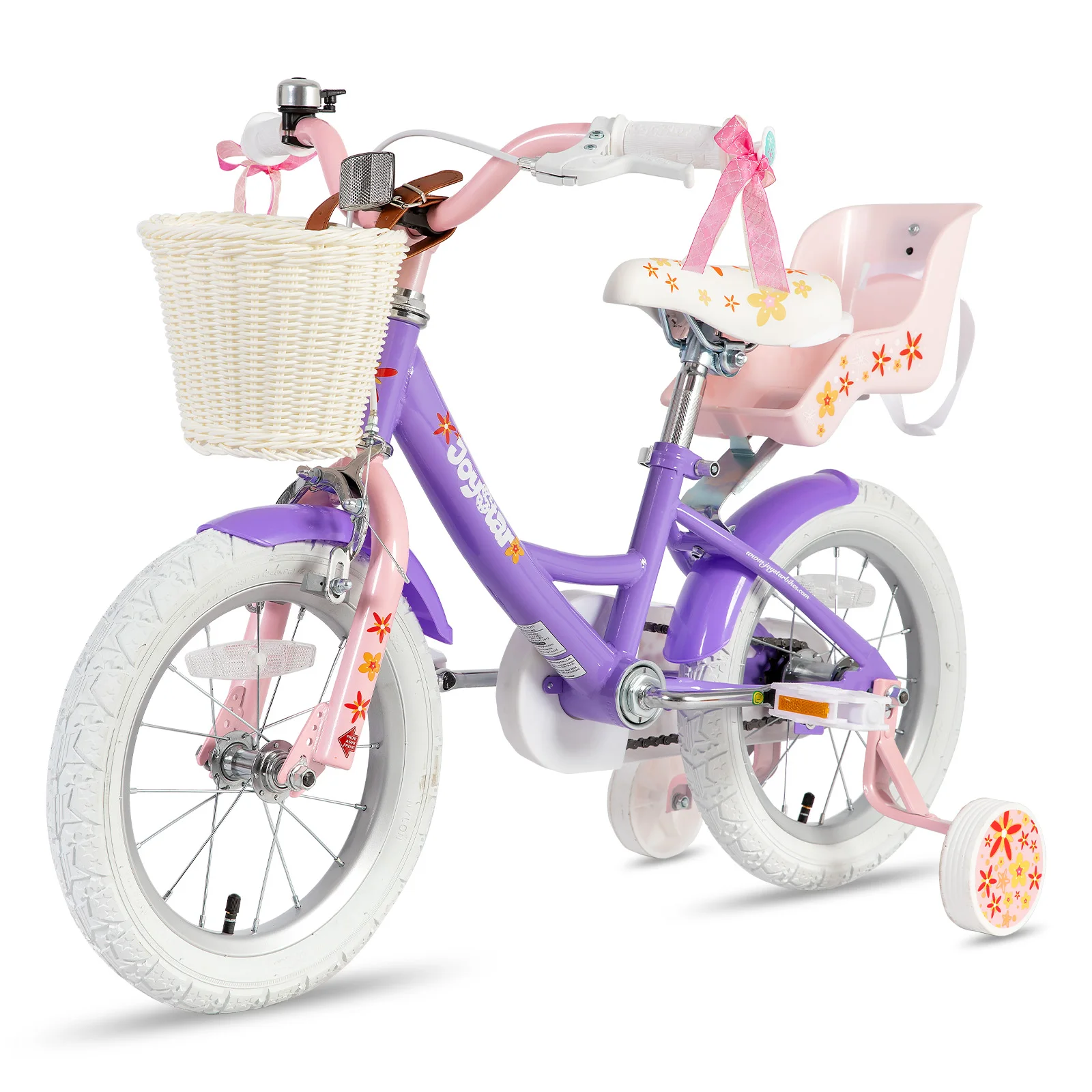 JOYSTAR Bici per bambini per ragazze dai 2 ai 9 anni, Bici per bambini da 12 14 16 18 pollici con ruote da allenamento, seggiolino per bambole, stelle filanti e cestino