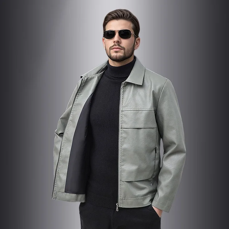 

Men's Autumn and Winter Zipper Cardigan Pocket Fashion Trend Lapel Jacket Casual Coat Top