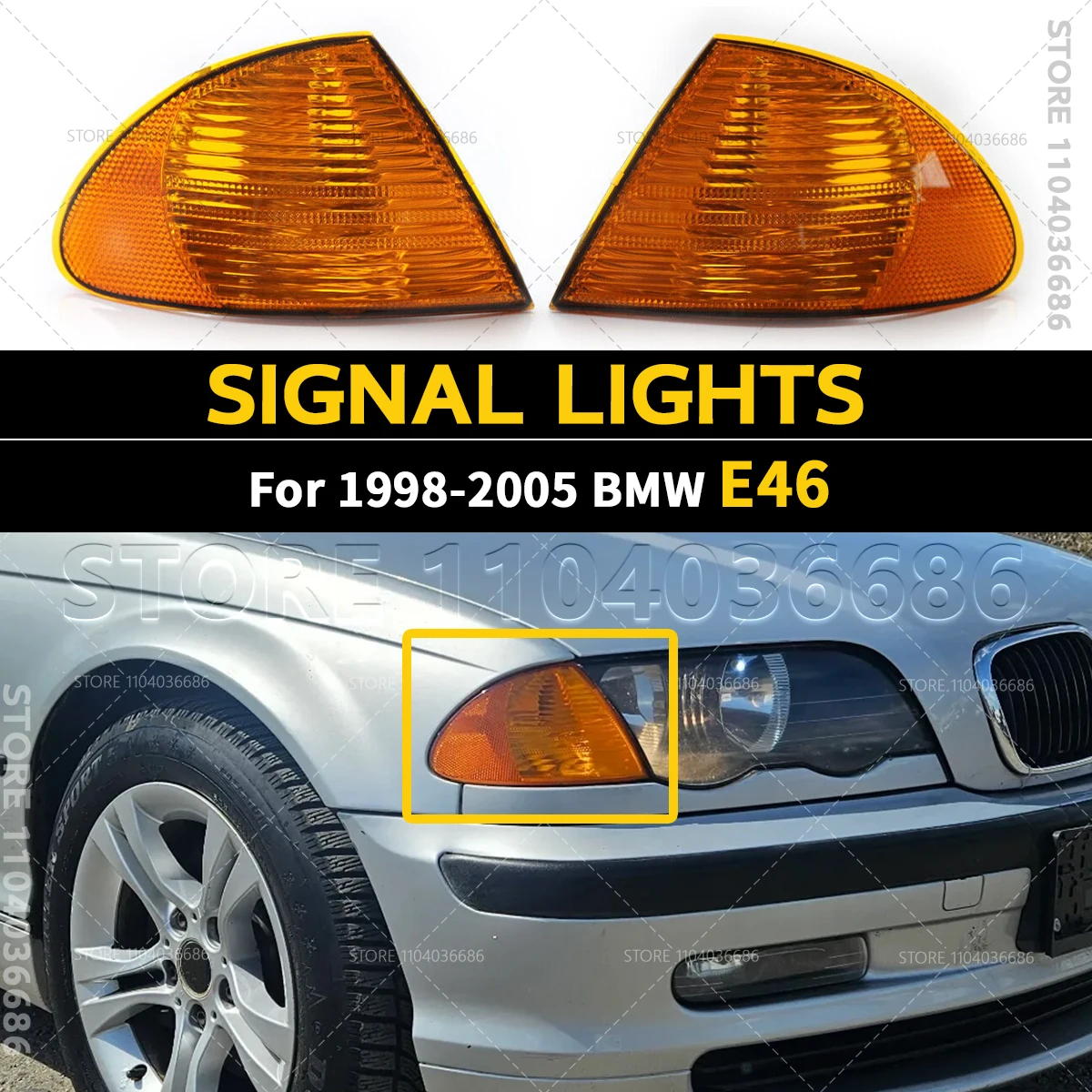 

For 1998-2005 BMW 320i 323i 325i 325xi 328i 330i 330xi E46 Turn Corner Signal Lights (Without Bulb) 63136902765 63136902766