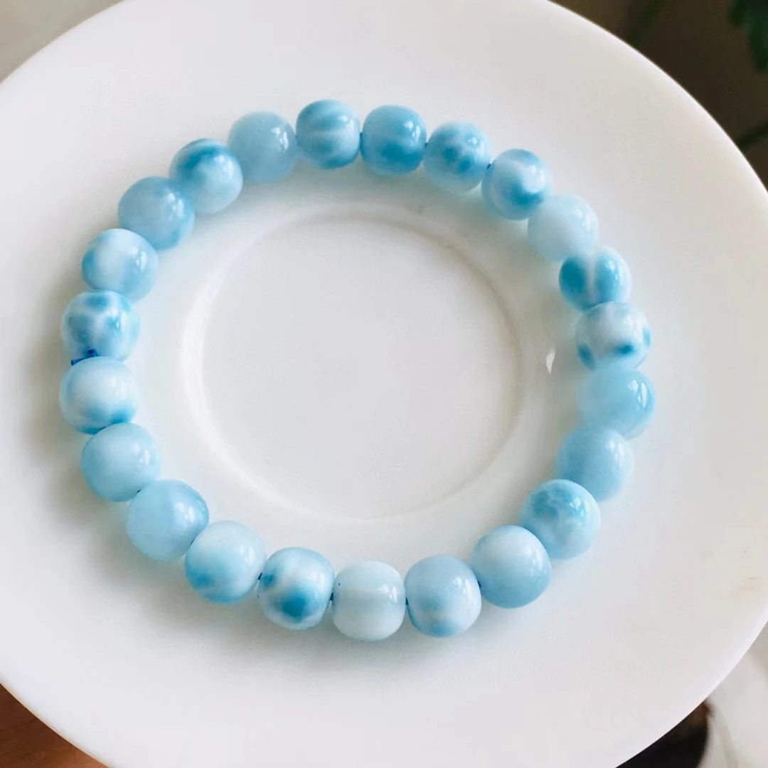 8.7mm Natural Blue Larimar Barrel Beads Bracelet Jewelry Blue Larimar Pattern Women Men AAAAAAA