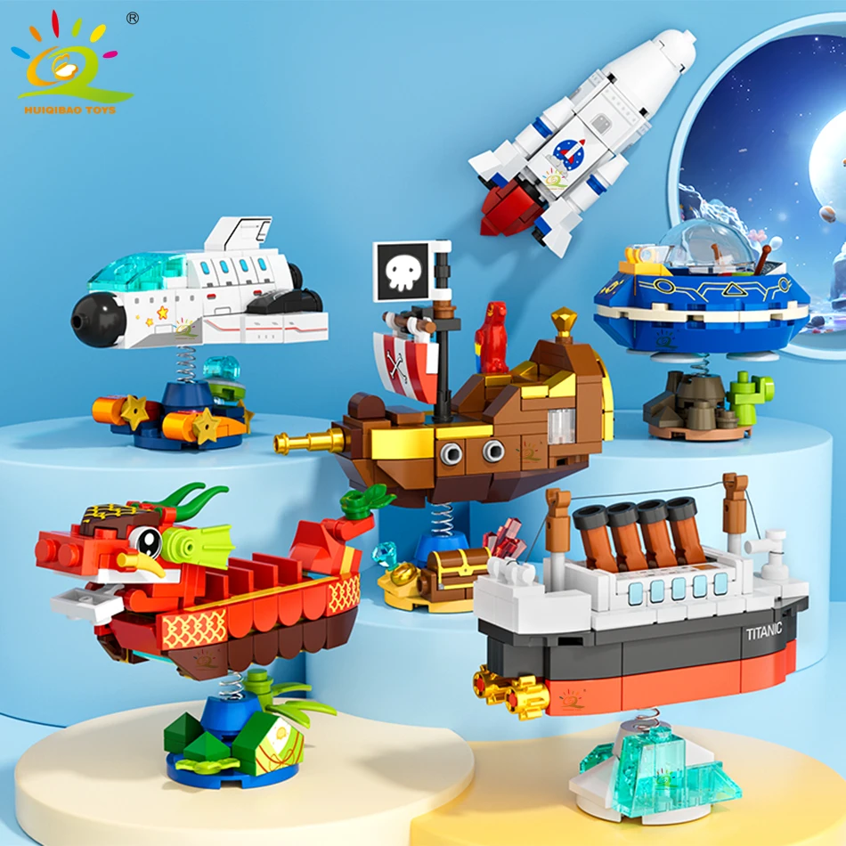 HUIQIBAO Cute Moc Animal Ship Shaking Table Pendant Building Blocks City Construction Bricks Set Children Decoration Toy for KiD