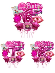 1set Pink Barbie car red lips Star Foil Globos skates Balloon Number 6 7 8 Baby Shower Kids Girl Birthday Party Decoration Suppl