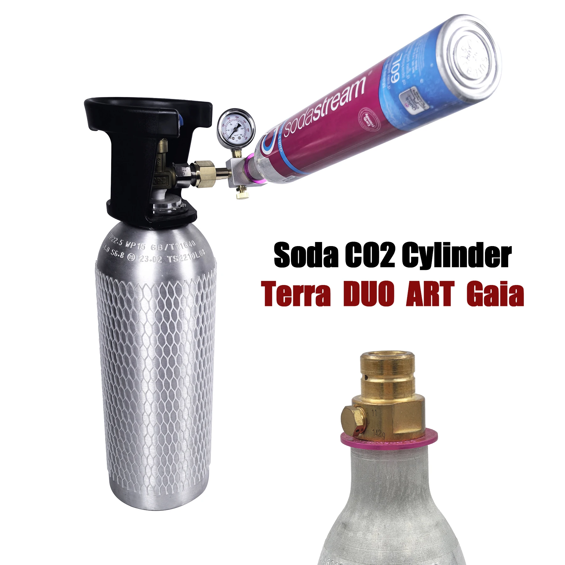 Soda Water Carbon Doxide Cylinder Fill Station Refill Adapter for Terra, DUO, ART, Gaia, Filling Pink CO2 Bottle Quick Connect
