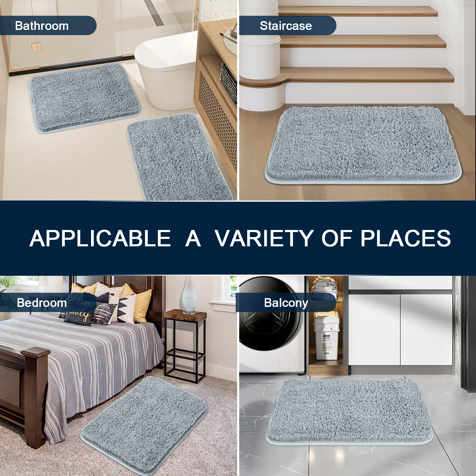 Bathroom Rug Anti Slip Bath Mats Absorbent Bathroom Mat Soft Microfiber Foot Mat Fluffy Plush Shaggy Bathroom Rugs and Floor Mat