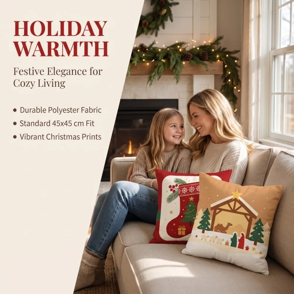 Soft Christmas Pillow Cover 2D Flat Christmas Tree Throw Cushion Case Candy Bowknot Snowman Xmas Tree Pillowslip
