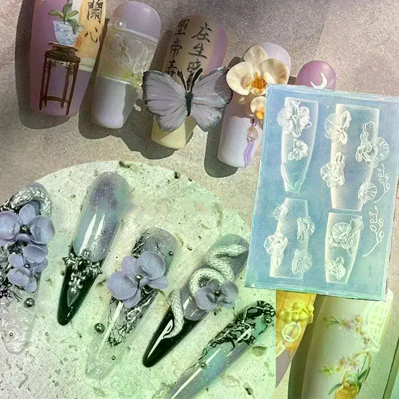 /ACR/Flower Silicone Nail Mold Sweet Bow Rose Nails Templates DIY Nail Art Decorations Stamping Plates Manicure Design Tools 3D
