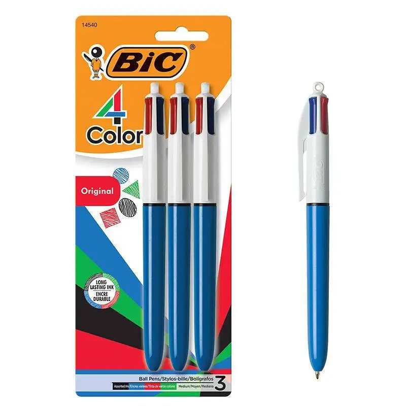 Bolígrafos de Gel Escolares North American Imports Japan-BIC [Negro, Azul, Verde, Rojo] Cuatro Colores 1.0mm con Cuerpo Azul Claro