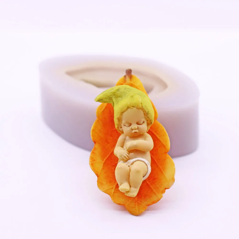3D Leaf Sleep Baby Silicone Fondant Mould Newborn Elf Sugarcraft Chocolate Candy Deco Cake Baking Mold Polymer Clay Handma