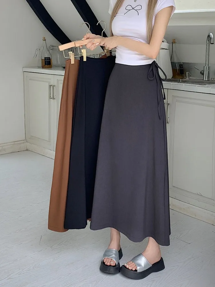 S-XL 3Colors Women Long Skirt Autumn Summer 2023 Korean Style High Waist Back Split Midi Long Skirts Female(L5115